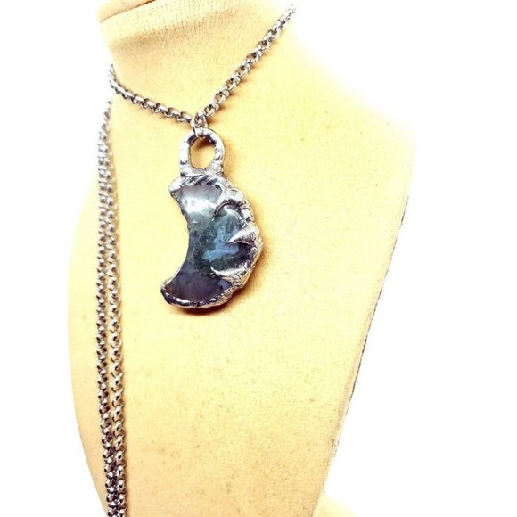 Moss agate moon crystal Necklace handmade crescent moon gothic metalwork - Picture 6 of 12